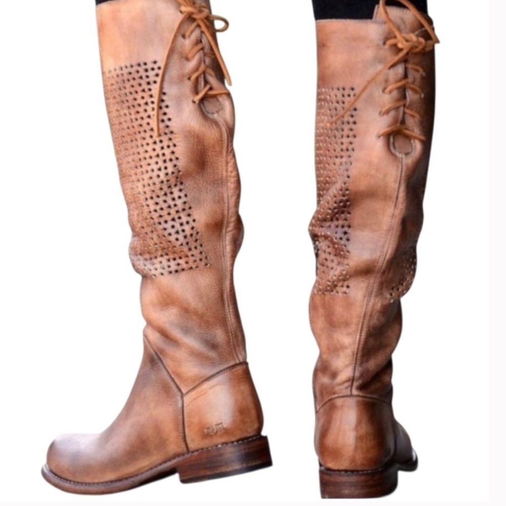 BED STU Cambridge
Perforated Distressed Tall Leather Moto Biker Boots